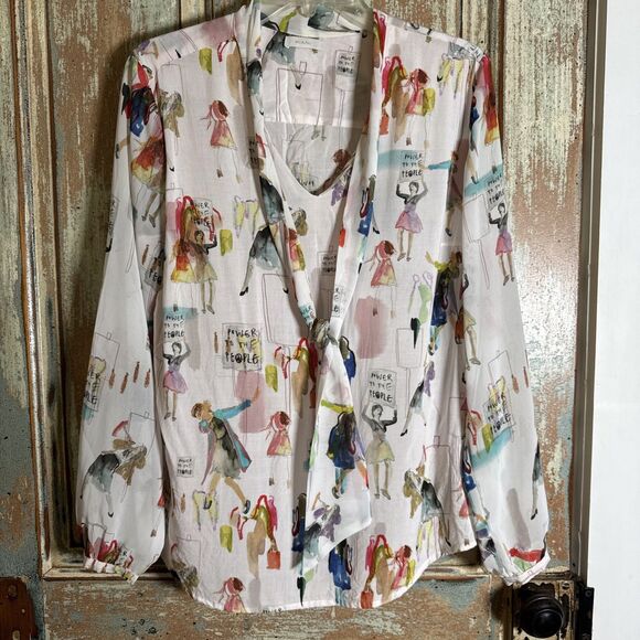 Riani Woman's Pink Power To The People Size 10 Artwear Long Sleeve Button Down - Picture 2 of 16